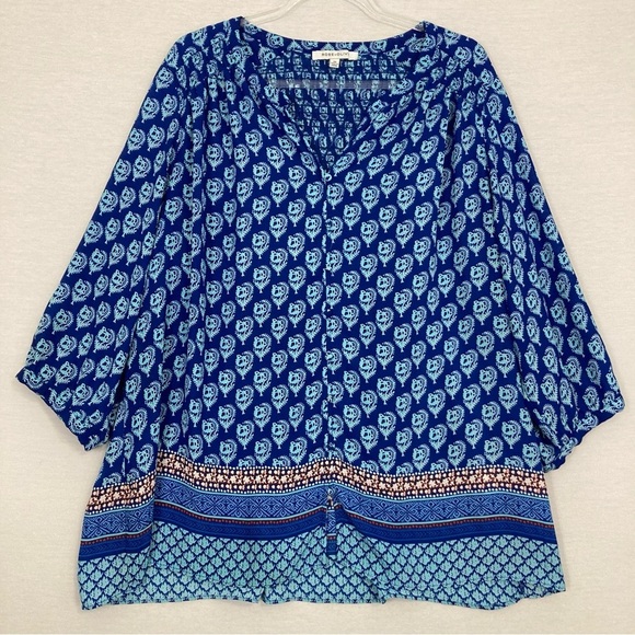 Rose & Olive Tops - Rose & Olive Blue Floral Boho Print Smocked Back Soft Lightweight Blouse‎ 2X